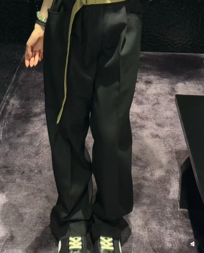 Black Wide-Leg Trousers with Cream Waistband view