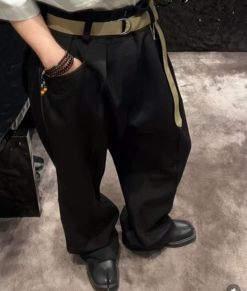 Black Wide-Leg Trousers with Cream Waistband view