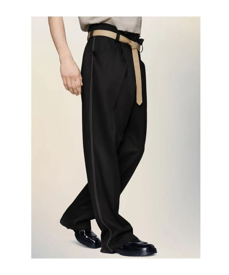 Black Wide-Leg Trousers with Cream Waistband view