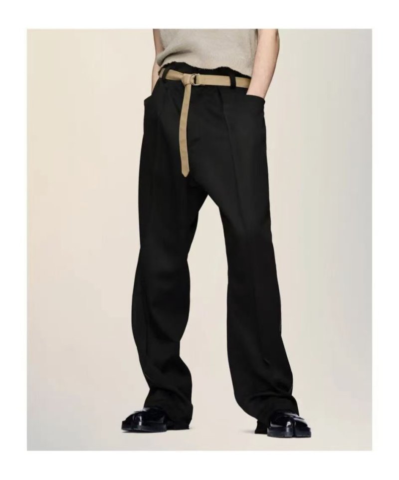 Black Wide-Leg Trousers with Cream Waistband view