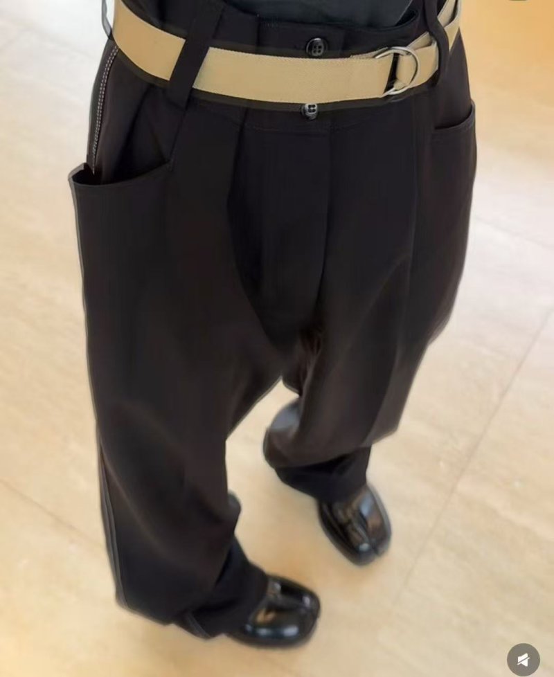 Black Wide-Leg Trousers with Cream Waistband view