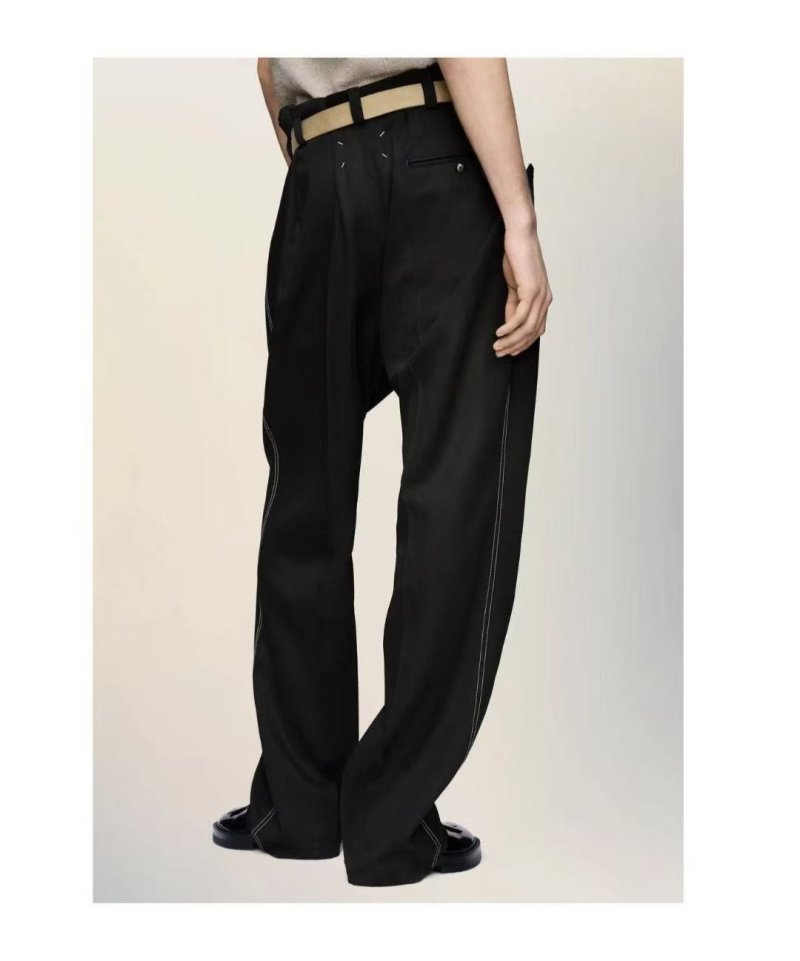 Black Wide-Leg Trousers with Cream Waistband view
