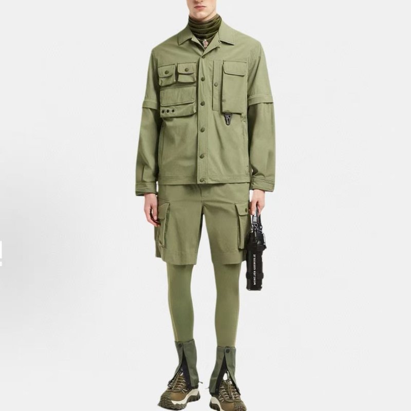 Sage Green Utility Shirt Jacket with Multi-Pocket Design view