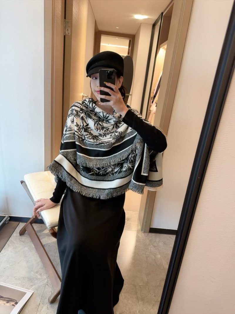 Dior Natura Toile de Jouy Silk Scarf White Grey view