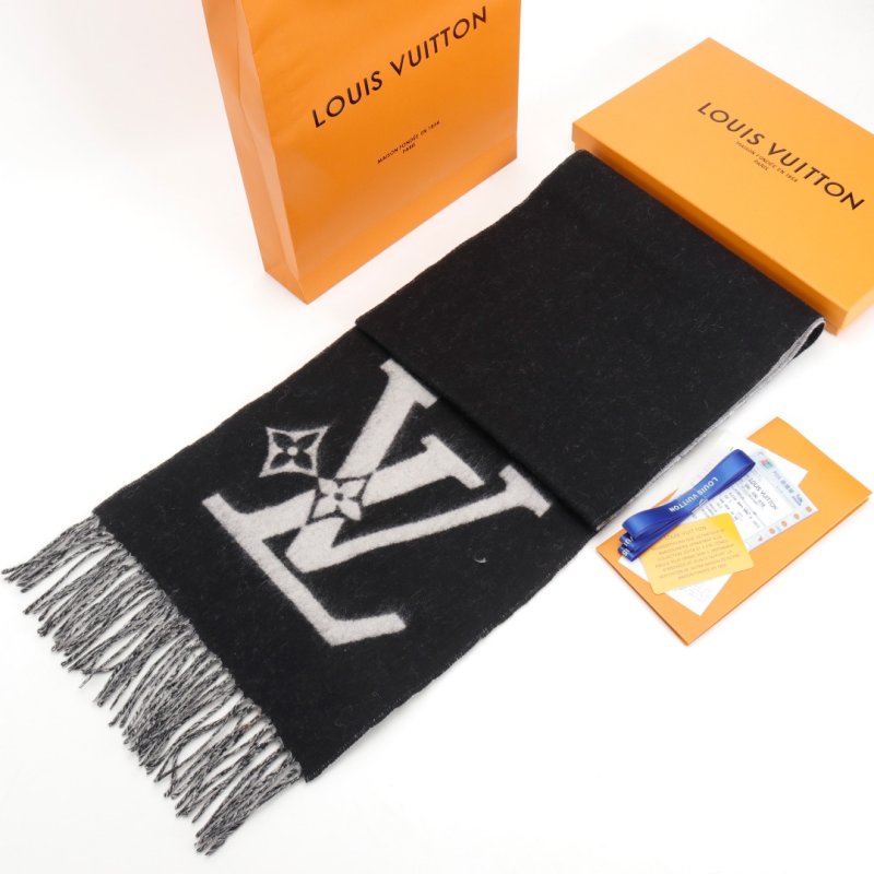 Louis Vuitton LV Logo Wool Cashmere Scarf Black
