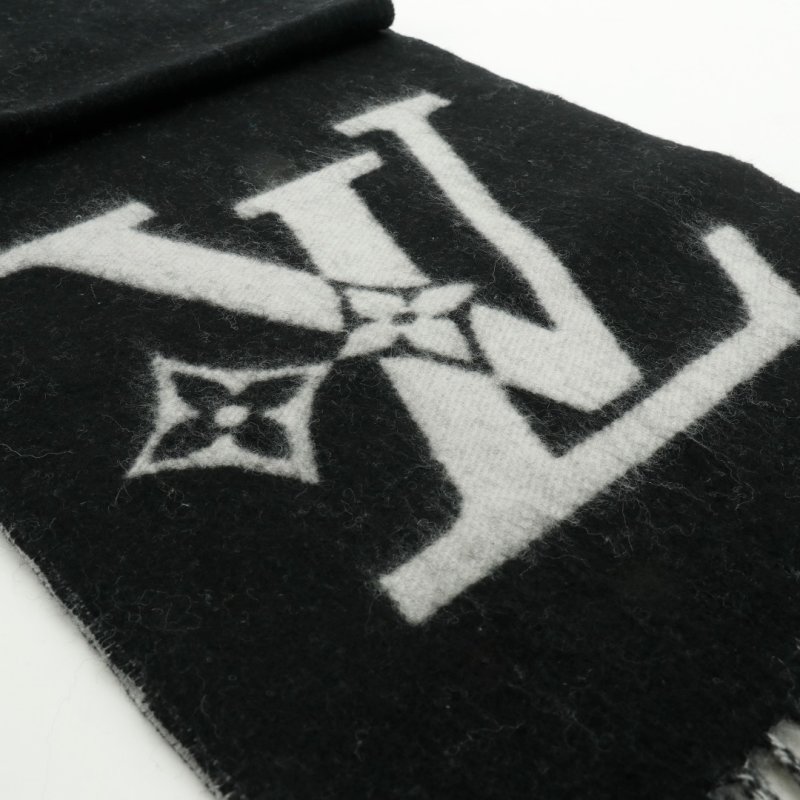 Louis Vuitton LV Logo Wool Cashmere Scarf Black view