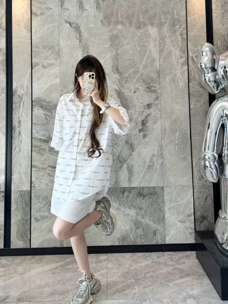 White Monogram Print Oversized Short Sleeve Shirt