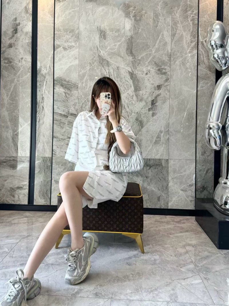 White Monogram Print Oversized Short Sleeve Shirt view