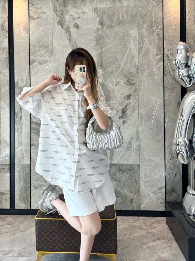 White Monogram Print Oversized Short Sleeve Shirt view