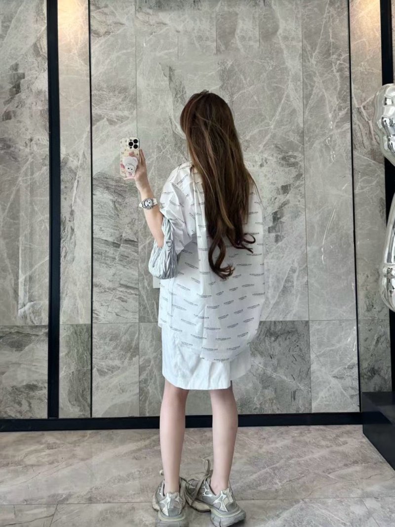 White Monogram Print Oversized Short Sleeve Shirt view