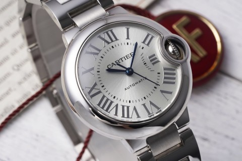 Cartier Ballon Bleu 33mm Steel Watch Roman Dial view 2