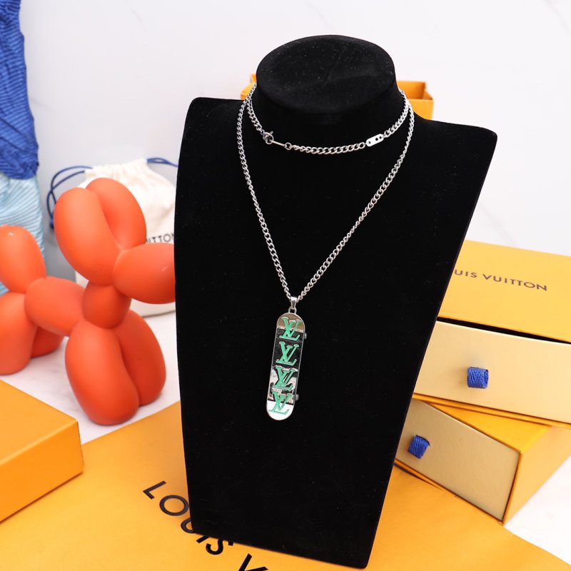 LV Skateboard Pendant Silver Chain Necklace
