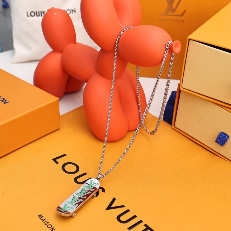 LV Skateboard Pendant Silver Chain Necklace view
