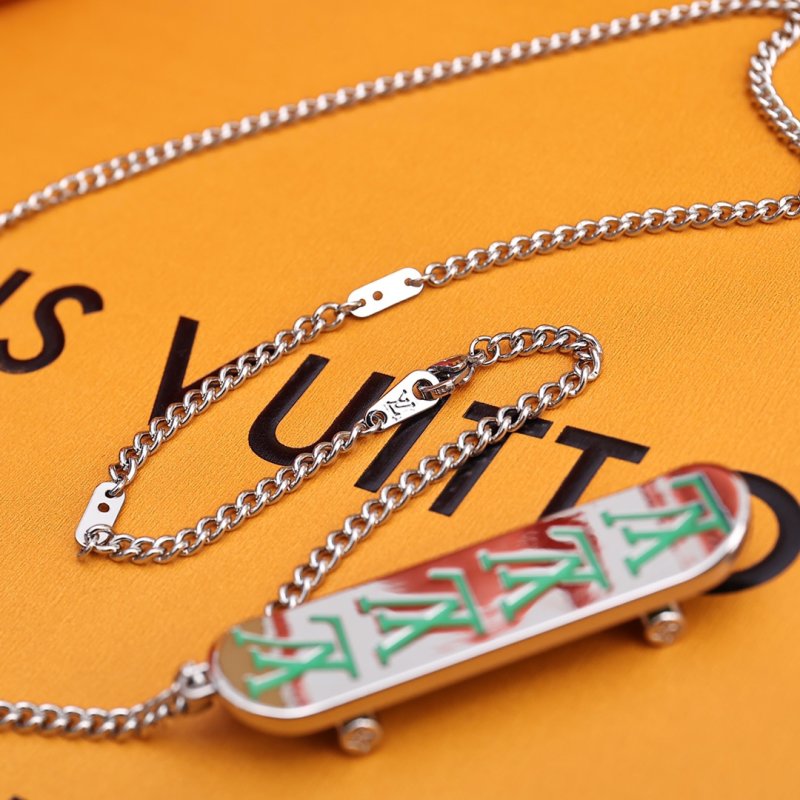 LV Skateboard Pendant Silver Chain Necklace view