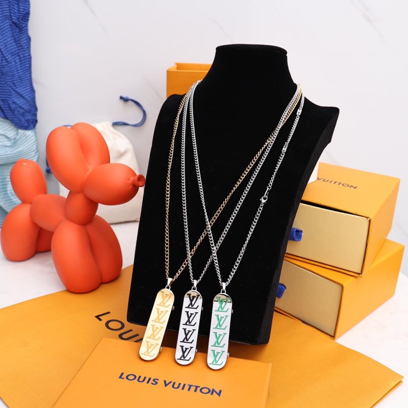 LV Skateboard Pendant Silver Chain Necklace view