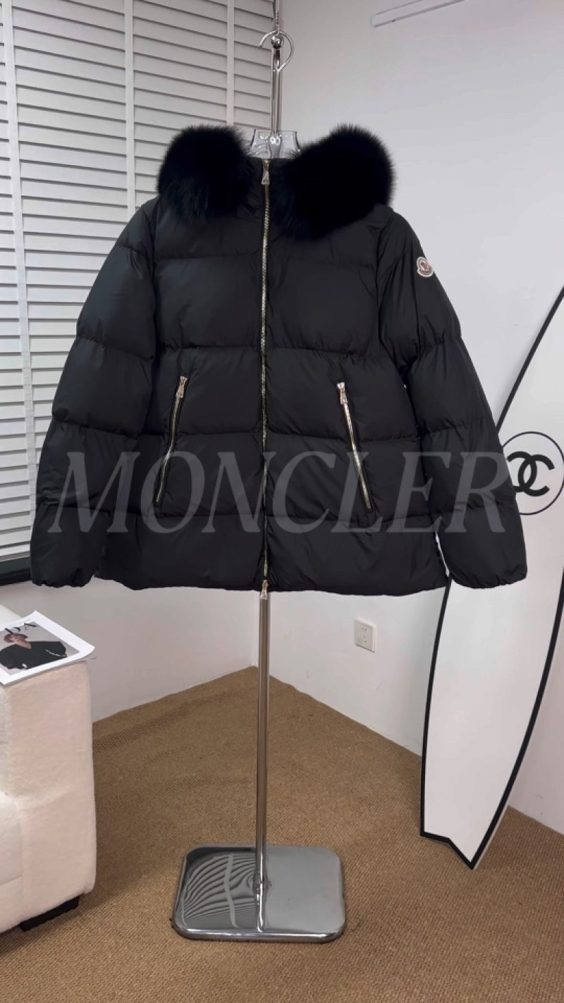 Moncler Black Down Puffer Jacket with Fur Hood