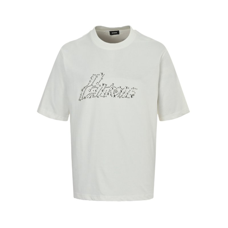 White Oversized T-Shirt with Rhinestone Logo Graphic view