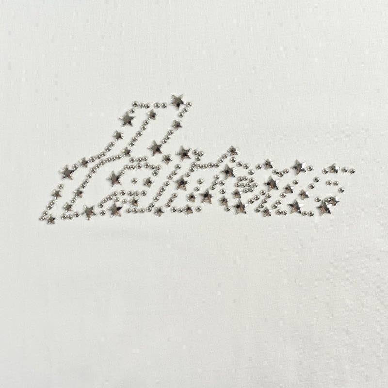 White Oversized T-Shirt with Rhinestone Logo Graphic view