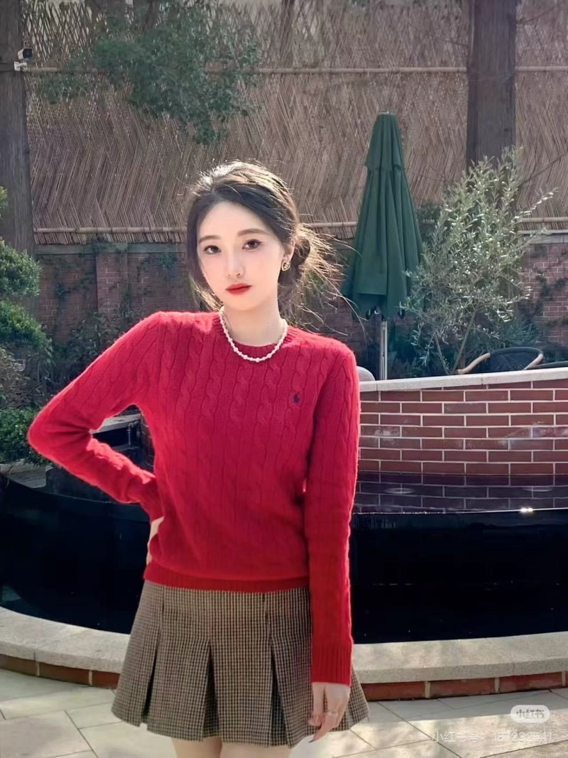 Polo Ralph Lauren Red Cable Knit Crewneck Sweater