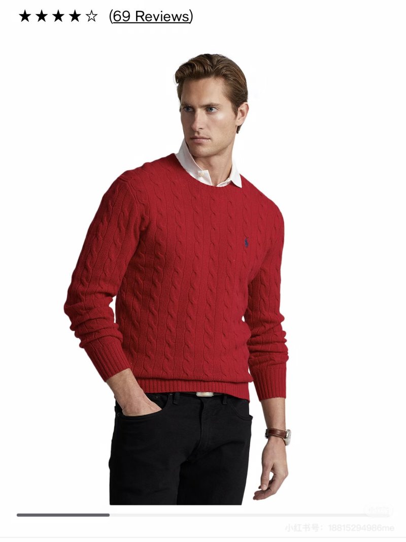 Polo Ralph Lauren Red Cable Knit Crewneck Sweater view