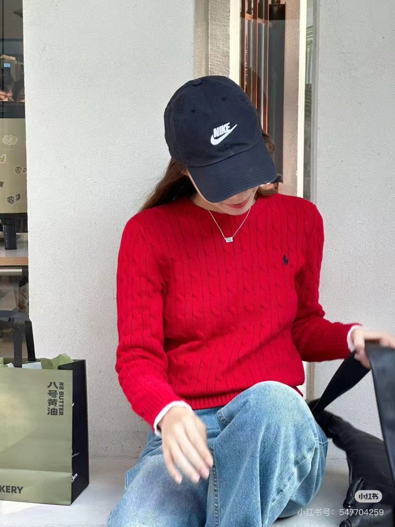 Polo Ralph Lauren Red Cable Knit Crewneck Sweater view