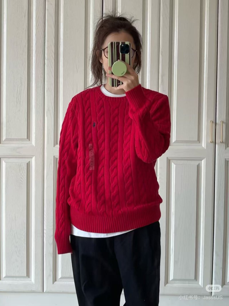 Polo Ralph Lauren Red Cable Knit Crewneck Sweater view