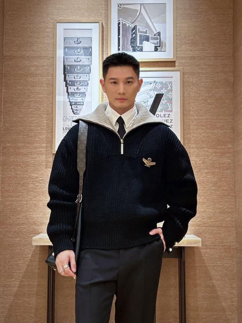 Black Ribbed Knit Sweater with Pearl Button Shoulders view