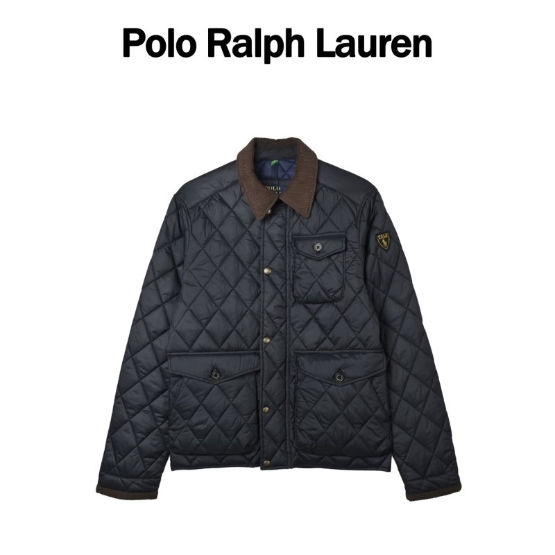 Barbour Navy Quilted Jacket with Brown Corduroy Collar view