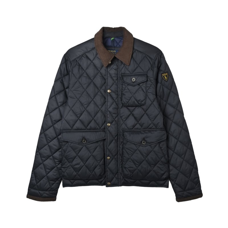 Barbour Navy Quilted Jacket with Brown Corduroy Collar view