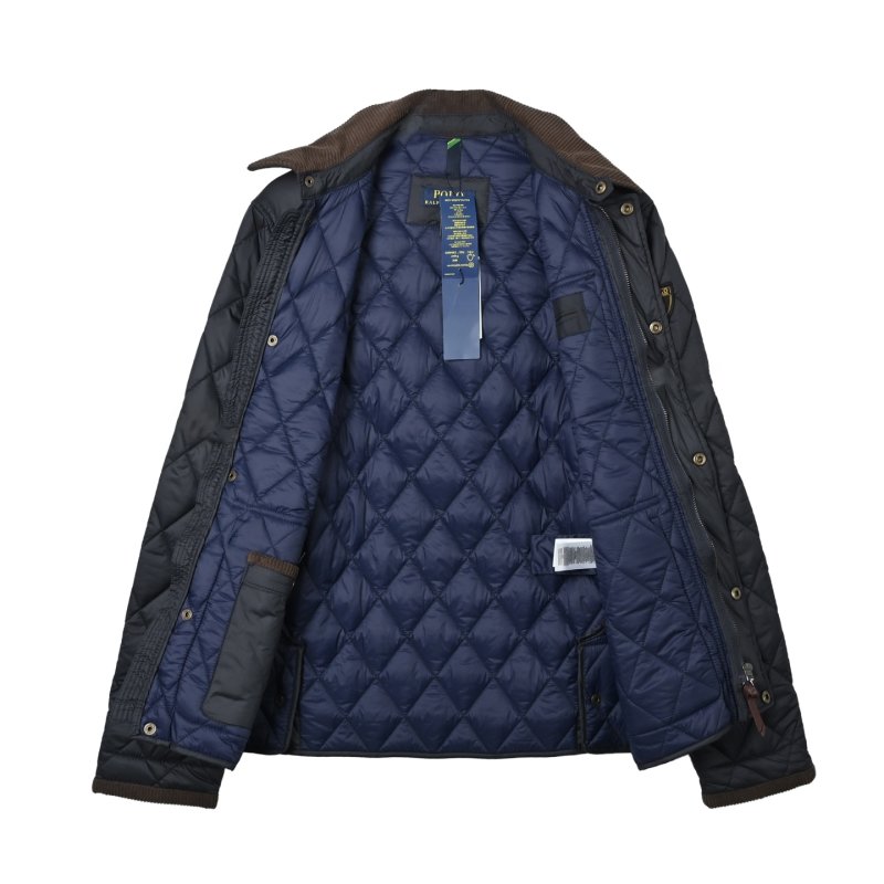 Barbour Navy Quilted Jacket with Brown Corduroy Collar view