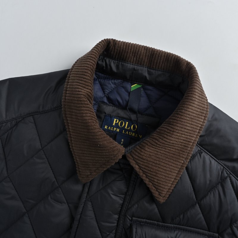 Barbour Navy Quilted Jacket with Brown Corduroy Collar view
