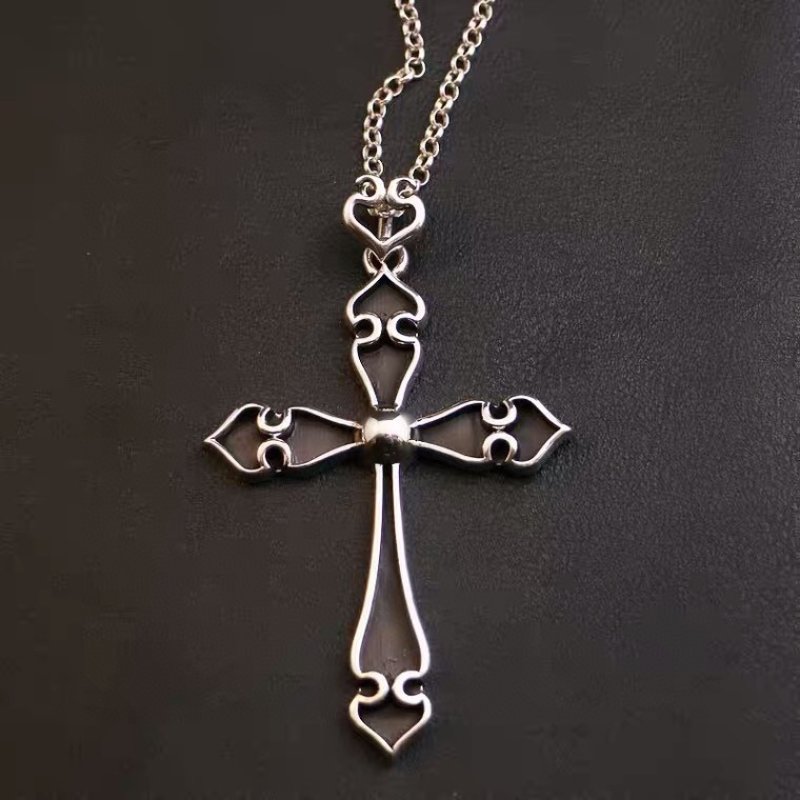 Chrome Hearts Large Black Cross Pendant Necklace Silver view