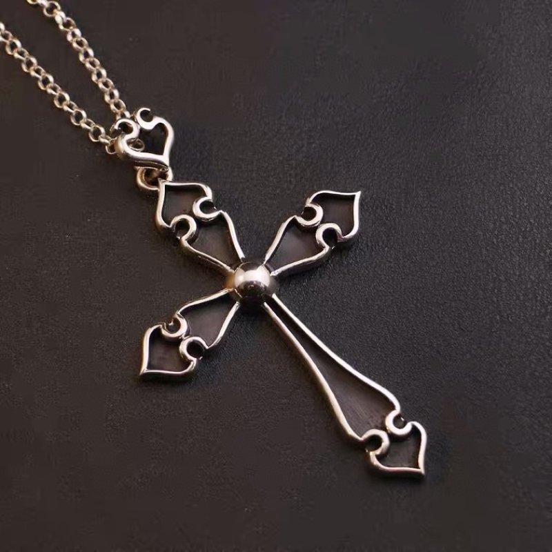 Chrome Hearts Large Black Cross Pendant Necklace Silver view