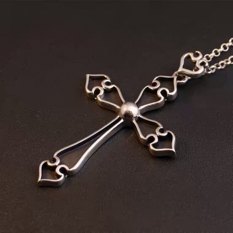 Chrome Hearts Large Black Cross Pendant Necklace Silver view