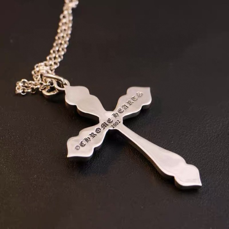 Chrome Hearts Large Black Cross Pendant Necklace Silver view