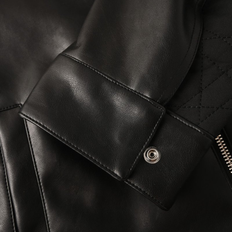 Black Leather Bomber Jacket view