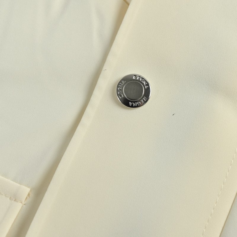 Cream Puffer Down Jacket with Red Trim view