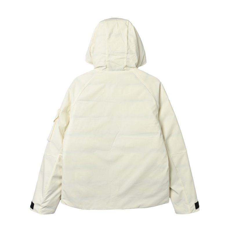 Cream Puffer Down Jacket with Red Trim view