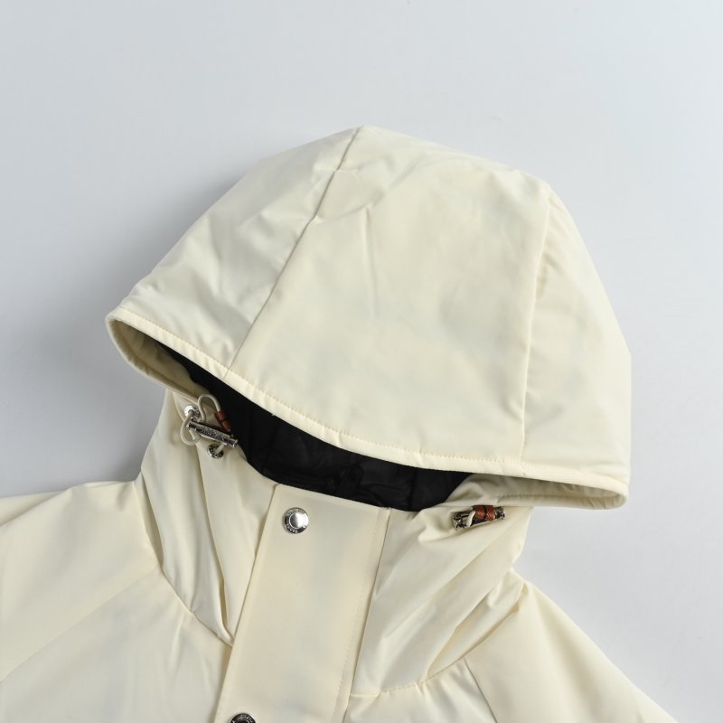 Cream Puffer Down Jacket with Red Trim view