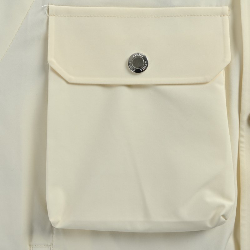 Cream Puffer Down Jacket with Red Trim view
