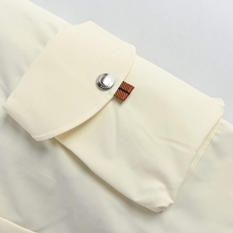 Cream Puffer Down Jacket with Red Trim view