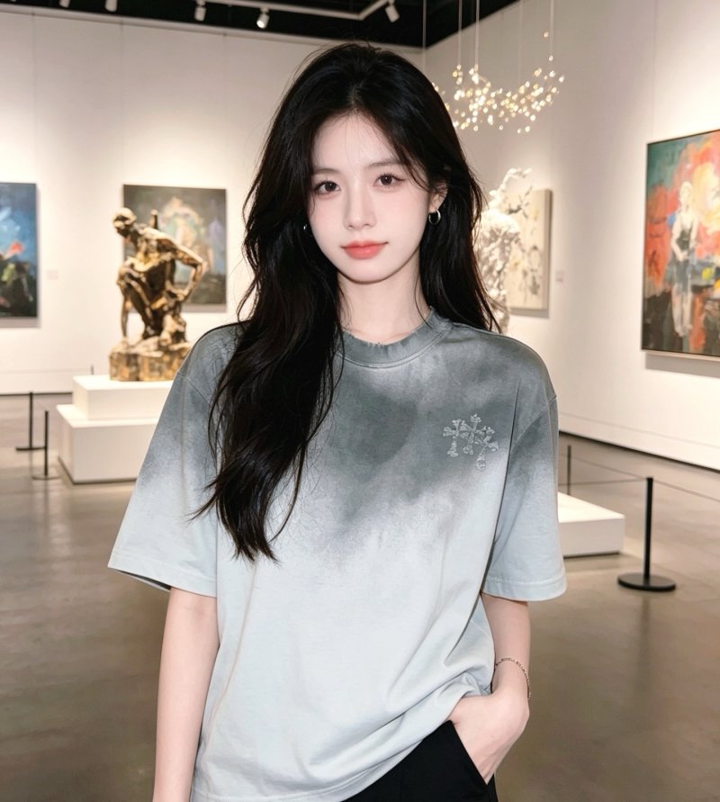 Gradient Tie-Dye Short Sleeve Tee Grey White