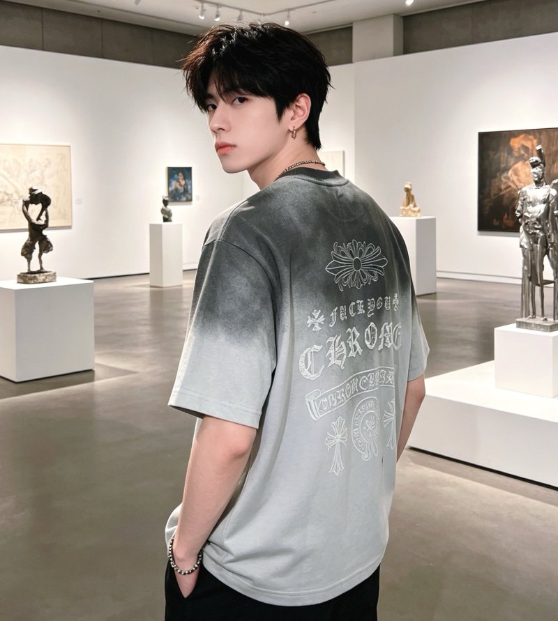 Gradient Tie-Dye Short Sleeve Tee Grey White view