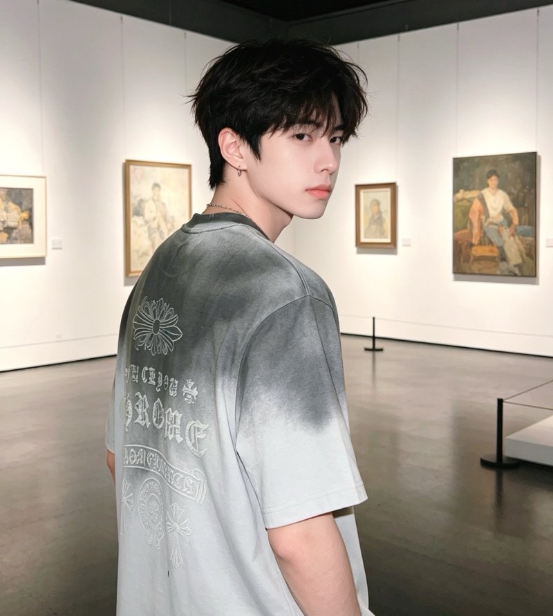 Gradient Tie-Dye Short Sleeve Tee Grey White view