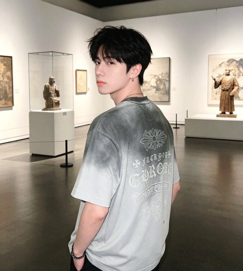Gradient Tie-Dye Short Sleeve Tee Grey White view