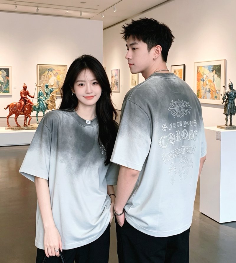 Gradient Tie-Dye Short Sleeve Tee Grey White view
