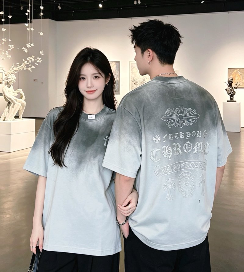 Gradient Tie-Dye Short Sleeve Tee Grey White view
