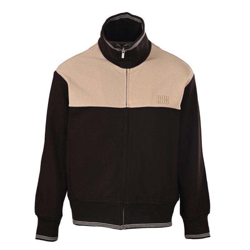 Cream & Black Color-Block Track Jacket view
