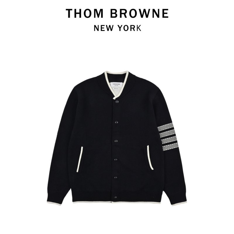 Thom Browne 23FW Anchor Stripe Baseball Jacket Black