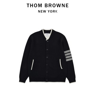 Thom Browne 23FW Anchor Stripe Baseball Jacket Black